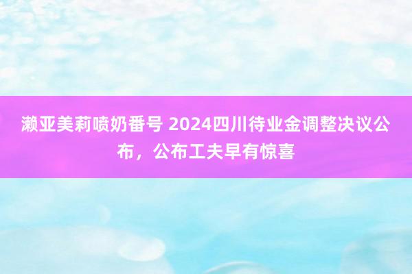 濑亚美莉喷奶番号 2024四川待业金调整决议公布，公布工夫早有惊喜