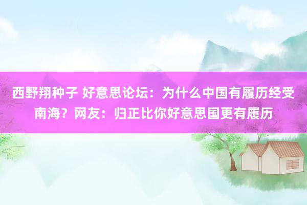 西野翔种子 好意思论坛：为什么中国有履历经受南海？网友：归正比你好意思国更有履历