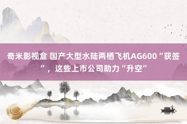 奇米影视盒 国产大型水陆两栖飞机AG600“获签”，这些上市公司助力“升空”